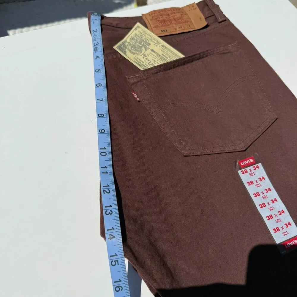 Vintage 1997 Levi's 501 Jeans 38x34 Brown Made in USA NWT Deadstock Factory 524